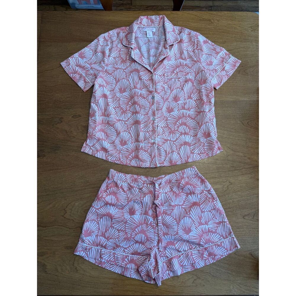 Tommy Bahama Women's Seashell Print Short Sleeve Pajama Set Pink White Small